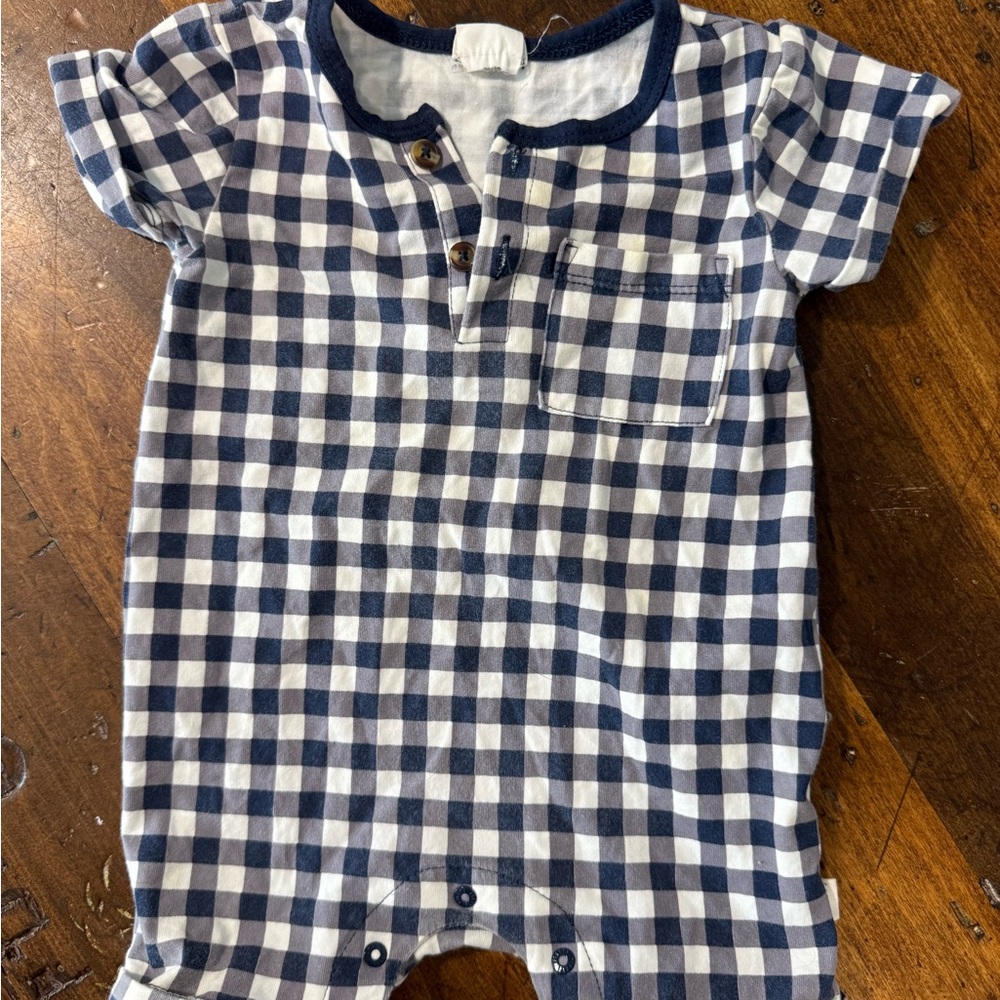 Navy Checkered Kids One Piece